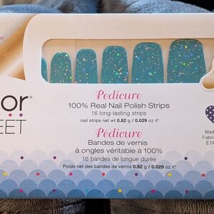 Color Street Wailua Falls Pedicure Strips Shiny Glitter Blue Pedicure Set